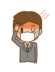 ビジネスマン　マスク　風邪　発熱　高熱