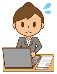 キャリアウーマン　デスクワーク　パソコン　仕事　困る