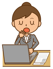 キャリアウーマン　デスクワーク　パソコン　仕事　あくび
