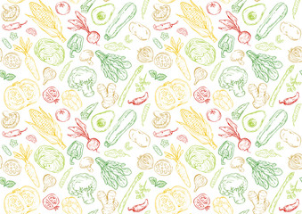 おしゃれな野菜スケッチのシームレスパターンイラスト