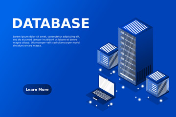 Mainframe, powered server, high technology concept, data center, cloud data storage isometric vector illustration ultraviolet background