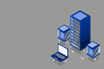 Mainframe, powered server, high technology concept, data center, cloud data storage isometric vector illustration ultraviolet background