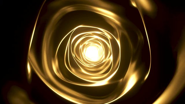 Abstract 3D render animation of texture tunnel with gold light in center. Close up creative business or commercial  background footage. Space tunnel.