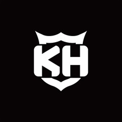 KH Logo monogram with shield around crown shape design template