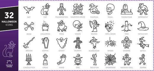 Halloween icons Pack. Thin line icons set. Flaticon collection set. Simple vector icons