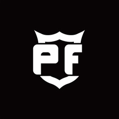 PF Logo monogram with shield around crown shape design template