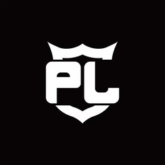 PL Logo monogram with shield around crown shape design template