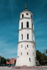 Fototapeta na wymiar Vilnius/Lithuania: 08/08/2019: the tower of The Cathedral of Vilnius is the main Roman Catholic Cathedral of Lithuania. It is the heart of Catholic spiritual life in Lithuania.