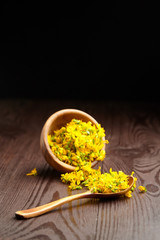 Hypericum perforatum or st johns wort plant flowers buds - medicinal herbs treatment