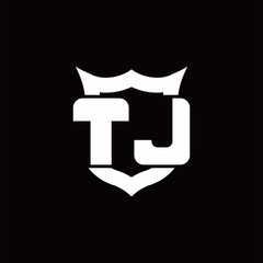 TJ Logo monogram with shield around crown shape design template