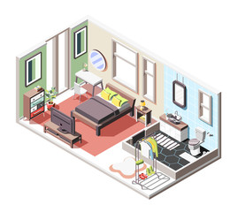 Loft Interior Isometric Composition