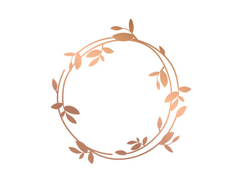 Rose gold circle frame with floral on marble background for