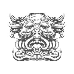 animal head monster from imagination. vector illustration. creative drawing. for tattoo or t shirt