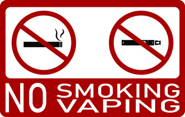 Vector illustration with the text No smoking, no vaping. Restriction, prohibition sign.  