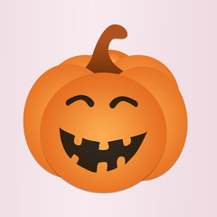 Paper cut orange pumpkin on pink background , halloween illustration concep