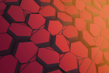 Colorful hexagon 3D abstract background. Bees cells honeycomb texture. Three-dimensional render illustration.