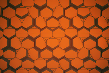 Colorful hexagon 3D abstract background. Bees cells honeycomb texture. Three-dimensional render illustration.