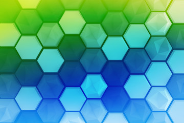 Colorful hexagon 3D abstract background. Bees cells honeycomb texture. Three-dimensional render illustration.