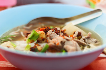 Delicious and affordable beef noodle soup. A common street food in Thailand that you can get from many stallholders at markets and by the roadside