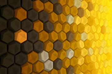 Colorful hexagon 3D abstract background. Bees cells honeycomb texture. Three-dimensional render illustration.