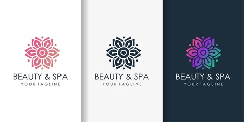 Beauty and spa logo with beauty gradient color and business card design template  spa, salon, beauty, Premium Vector
