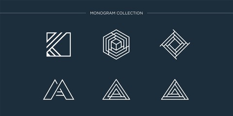 Set of monogram logo collection, line art, brand, initial, Premium Vector
