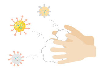 Vector illustration of washing hands and virus