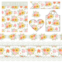 Seamless borders, elements for decor, floral pattern. Set of templates