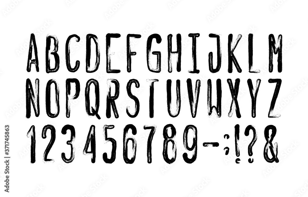 Fototapete hand drawn alphabet font. messy uppercase letters, numbers and symbols. stock vector typescript for 