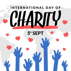 International day of charity greeting. raise hand vector.