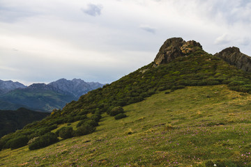 Detail of a mountain in the Picos de Europa with green soil