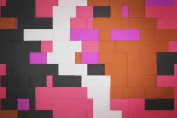 Bricks abstract background. Colorful wall texture. Three-dimensional render illustration.