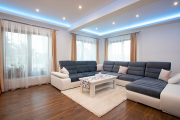 Interior of a rich house cozy living room.