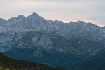 View the mountains of the Picos de Europa of Asturias in the afternoon from the Llesba lookout