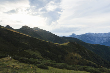 View the mountains of the Picos de Europa of Asturias in the afternoon from the Llesba lookout