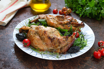 Baked rabbit with prunes. Diet menu. Proper nutrition.