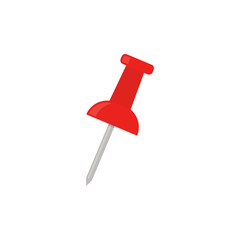 Naklejka premium Push pin icon. Red push pin. Vector illustration. Flat design. Isolated.