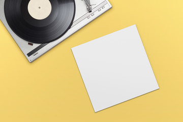Vinyl player with empty blank cover mockup template.