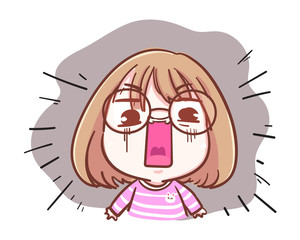 Character of scared face girl and shocked emotion isolated on white background with surprised and excited concept.