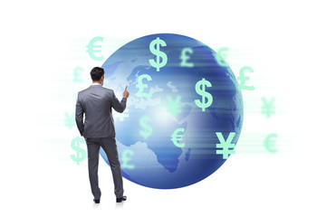 Global money transfer and exchange concept with businessman