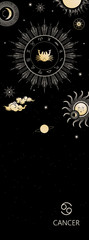 Zodiac background. Constellation Cancer. Antique style. Vertical banner.