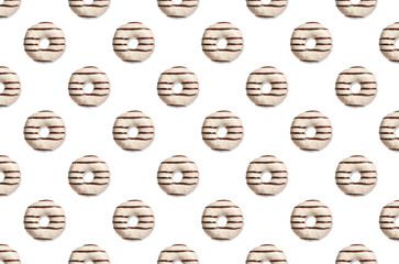 Creative pattern design of glazed donuts on white background