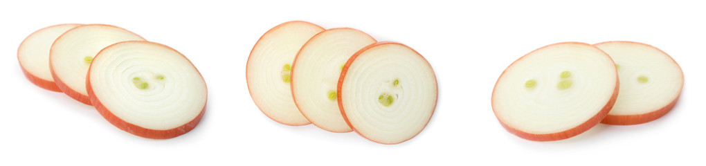 Set of onion slices on white background. Banner design