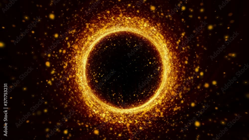 Aufkleber gold ring futuristic rotation particle floating glittering 4k animation on black background