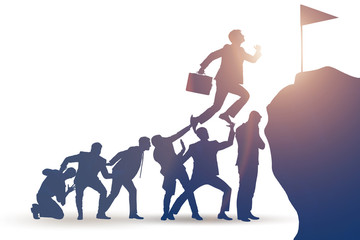 Career progression concept with businessman climbing stairs