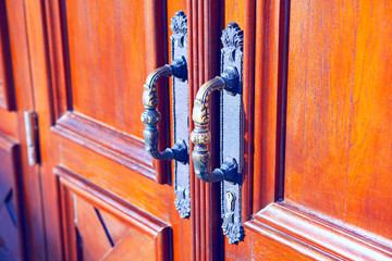 Church Door handle . Closed door of the cathedral 