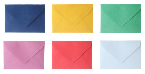 Set of bright envelopes on white background, banner design