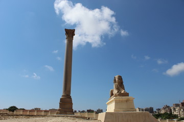 Fototapeta na wymiar Serapeum and Pompey`s Pillar and the sphinx. 