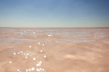 Close-up of the water of the salty pink lake Bursol (Altai Territory).