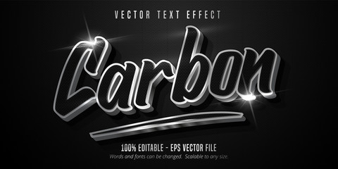 Obraz premium Carbon text, shiny silver style editable text effect